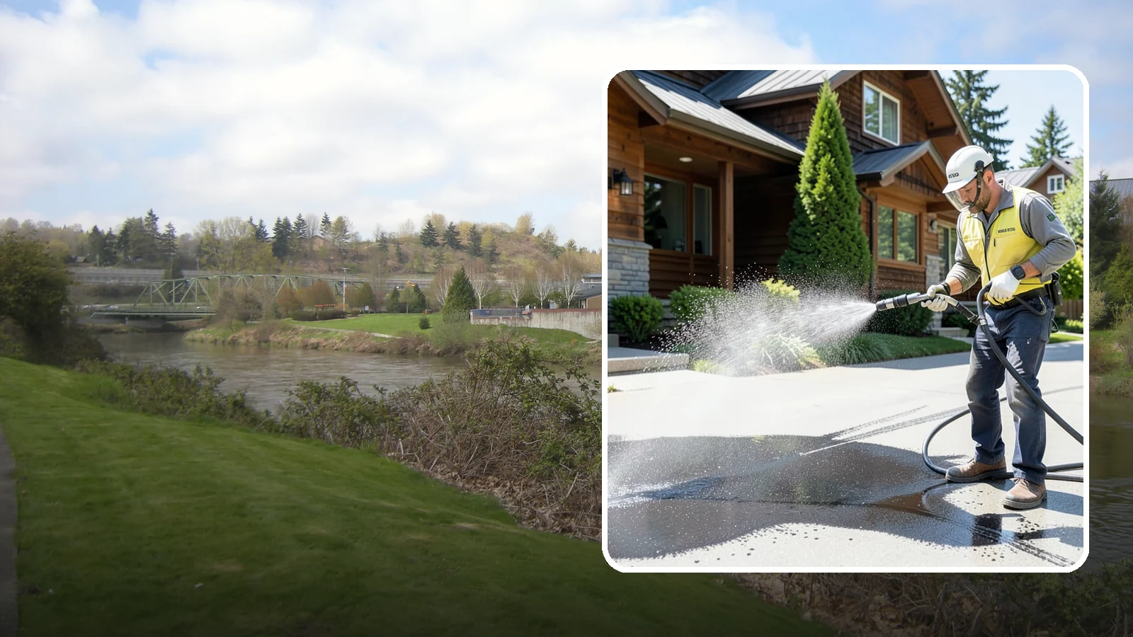 Tire Mark Removal in Tukwila, King County, WA - Removal of black tire marks and scuffs that build up where vehicles turn and brake on driveways.