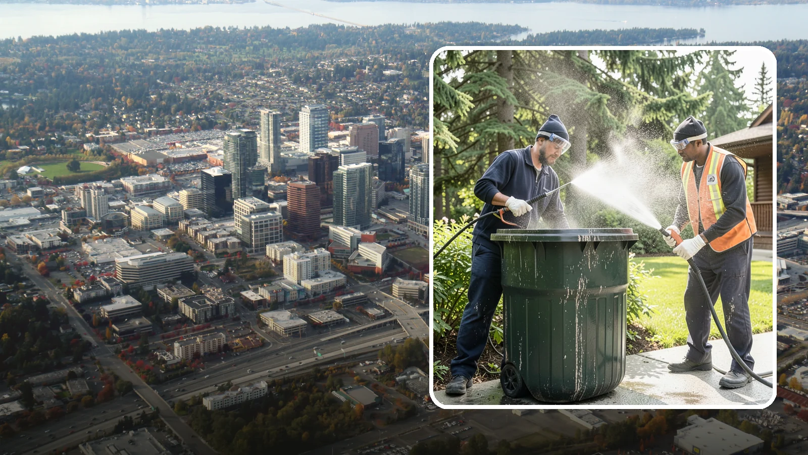 Trash Can Cleaning in Bellevue, King County, WA - We clean and deodorize trash cans to remove the grime, residue, and odor that build inside and outside the bins.