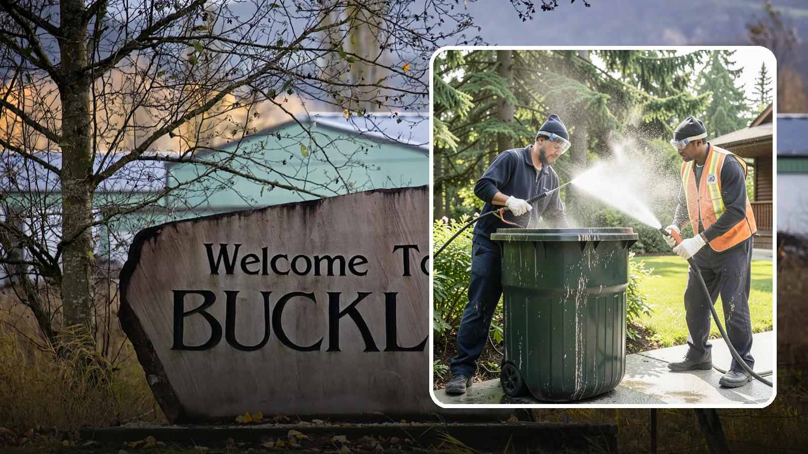 Trash Can Cleaning in Buckley, Pierce County, WA - We clean and deodorize trash cans to remove the grime, residue, and odor that build inside and outside the bins.