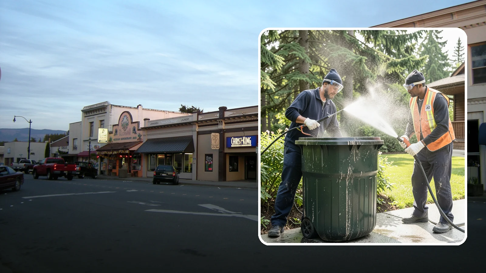 Trash Can Cleaning in Burlington, Skagit County, WA - We clean and deodorize trash cans to remove the grime, residue, and odor that build inside and outside the bins.