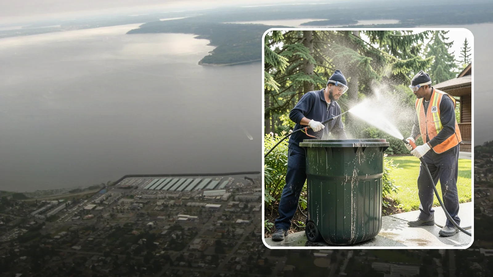 Trash Can Cleaning in Des Moines, King County, WA - We clean and deodorize trash cans to remove the grime, residue, and odor that build inside and outside the bins.