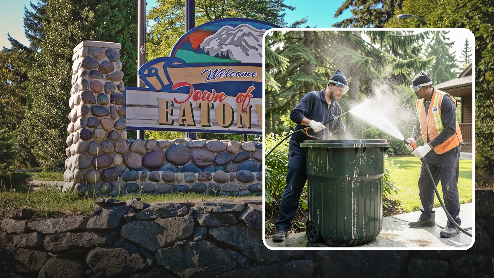 Trash Can Cleaning in Eatonville, Pierce County, WA - We clean and deodorize trash cans to remove the grime, residue, and odor that build inside and outside the bins.