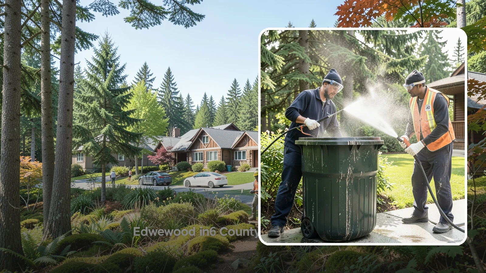 Trash Can Cleaning in Edgewood, Pierce County, WA - We clean and deodorize trash cans to remove the grime, residue, and odor that build inside and outside the bins.
