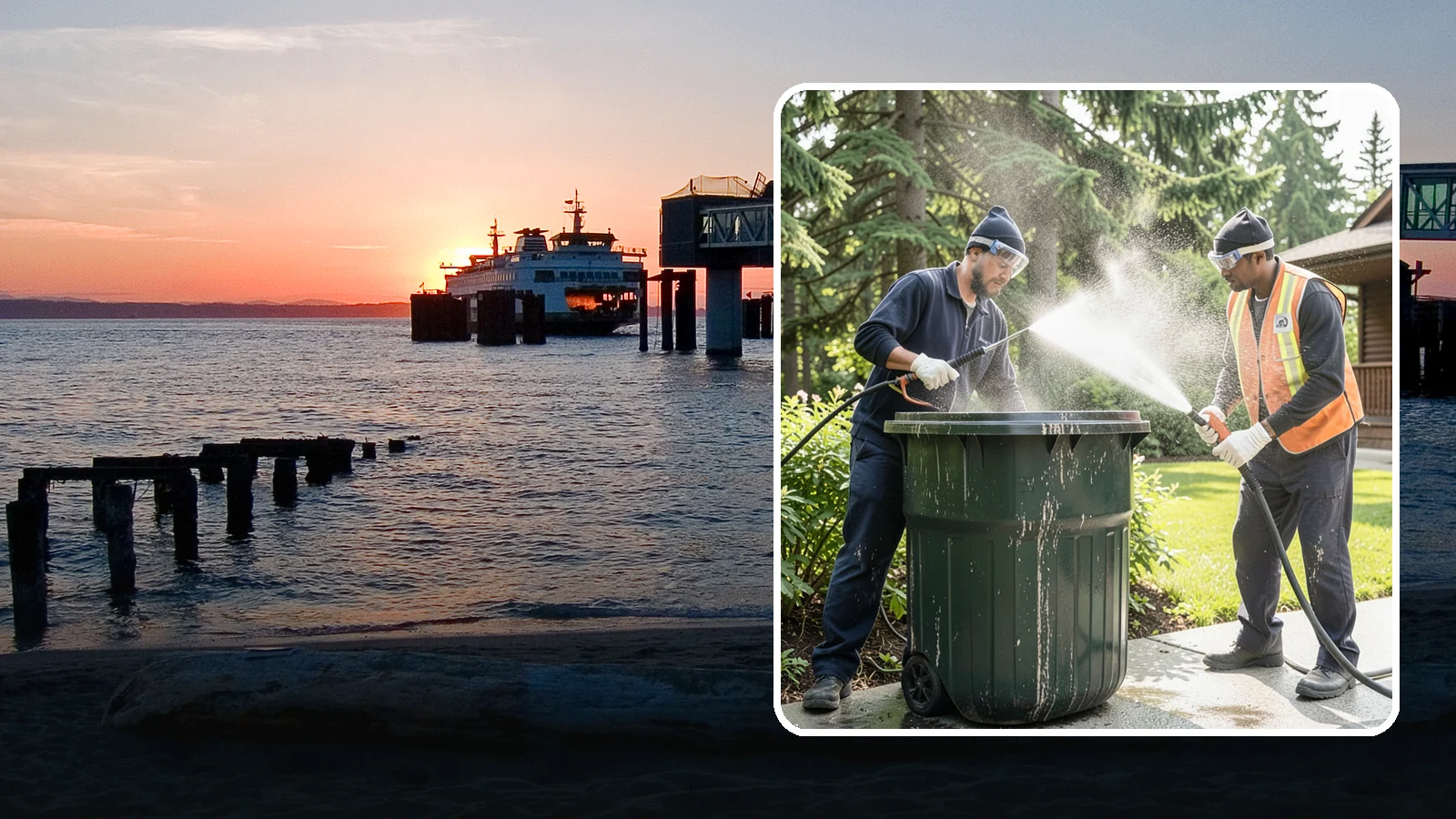 Trash Can Cleaning in Edmonds, Snohomish County, WA - We clean and deodorize trash cans to remove the grime, residue, and odor that build inside and outside the bins.