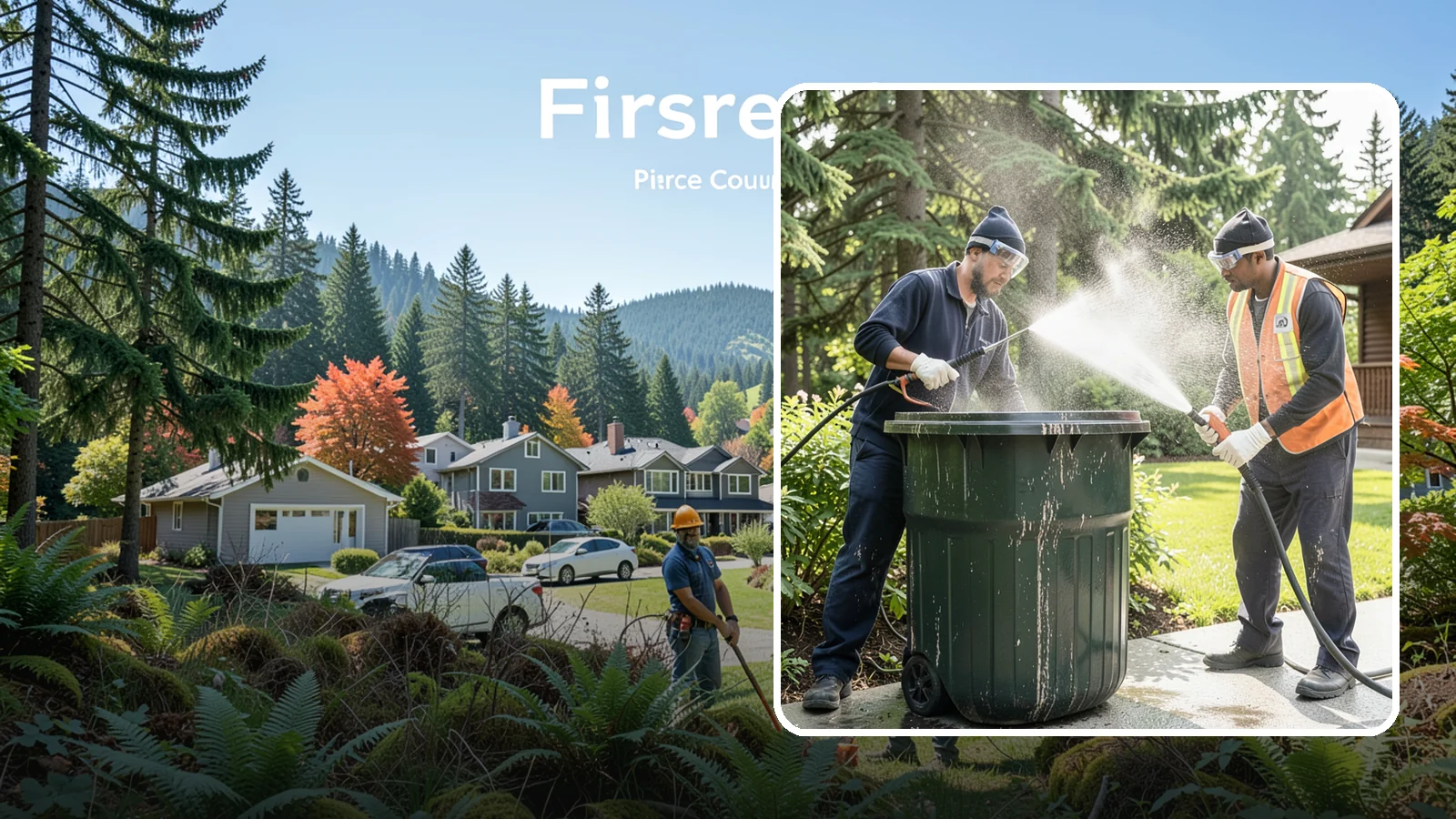 Trash Can Cleaning in Fircrest, Pierce County, WA - We clean and deodorize trash cans to remove the grime, residue, and odor that build inside and outside the bins.
