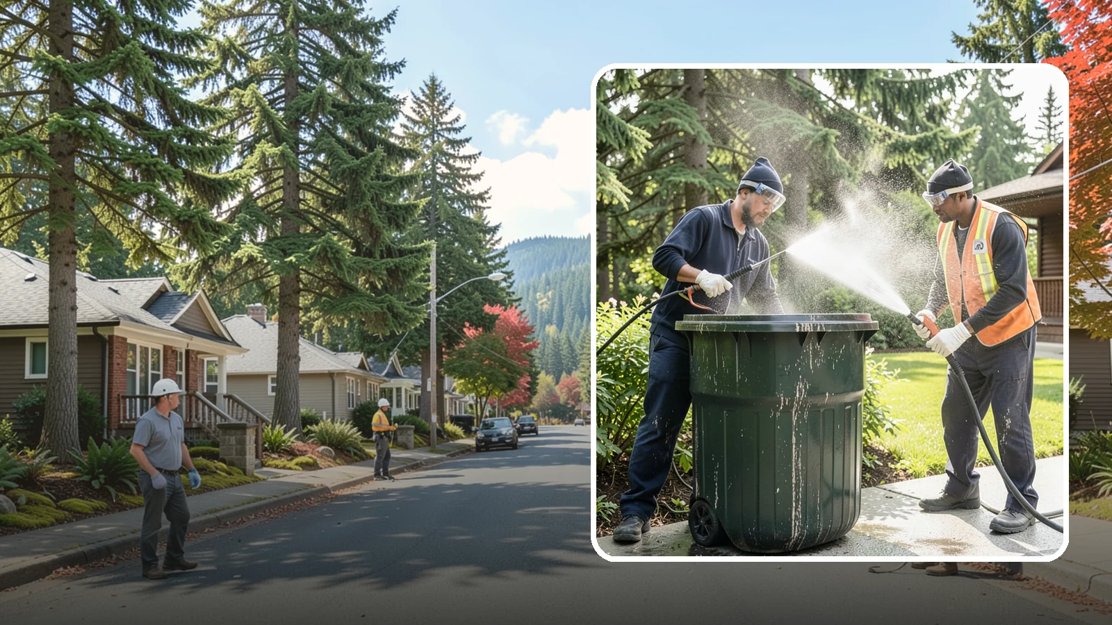 Trash Can Cleaning in Hunts Point, King County, WA - We clean and deodorize trash cans to remove the grime, residue, and odor that build inside and outside the bins.