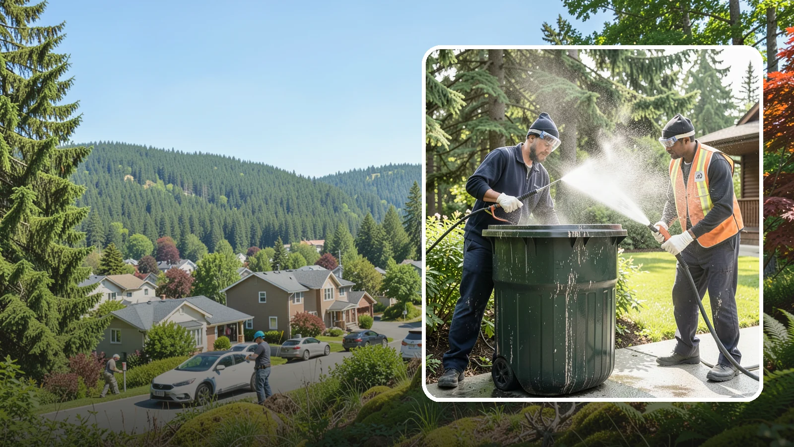 Trash Can Cleaning in Index, Snohomish County, WA - We clean and deodorize trash cans to remove the grime, residue, and odor that build inside and outside the bins.