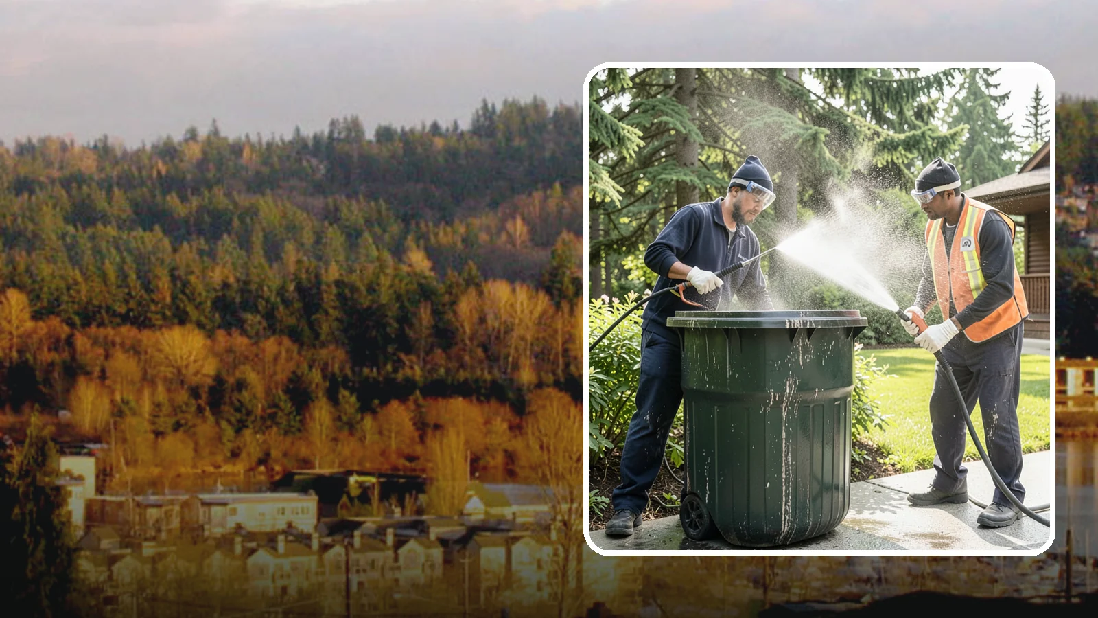 Trash Can Cleaning in Kenmore, King County, WA - We clean and deodorize trash cans to remove the grime, residue, and odor that build inside and outside the bins.