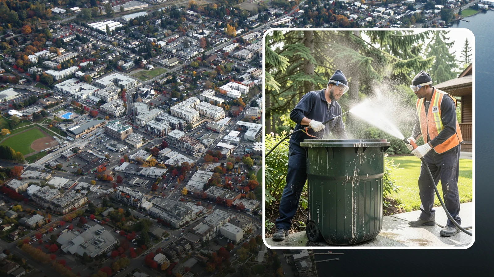 Trash Can Cleaning in Kirkland, King County, WA - We clean and deodorize trash cans to remove the grime, residue, and odor that build inside and outside the bins.
