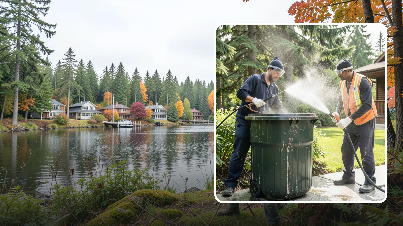 Trash Can Cleaning in La Conner, Skagit County, WA - We clean and deodorize trash cans to remove the grime, residue, and odor that build inside and outside the bins.