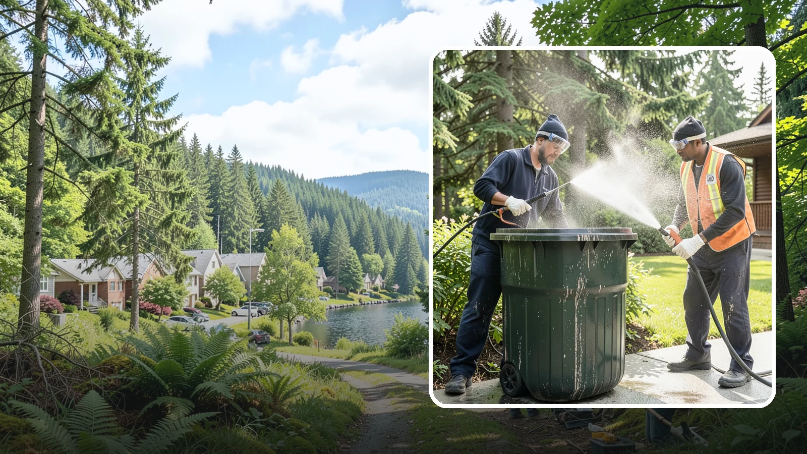 Trash Can Cleaning in Lake Forest Park, King County, WA - We clean and deodorize trash cans to remove the grime, residue, and odor that build inside and outside the bins.