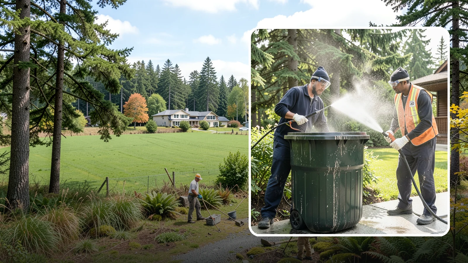 Trash Can Cleaning in Lyman, Skagit County, WA - We clean and deodorize trash cans to remove the grime, residue, and odor that build inside and outside the bins.