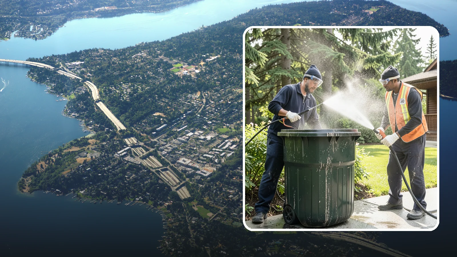 Trash Can Cleaning in Mercer Island, King County, WA - We clean and deodorize trash cans to remove the grime, residue, and odor that build inside and outside the bins.
