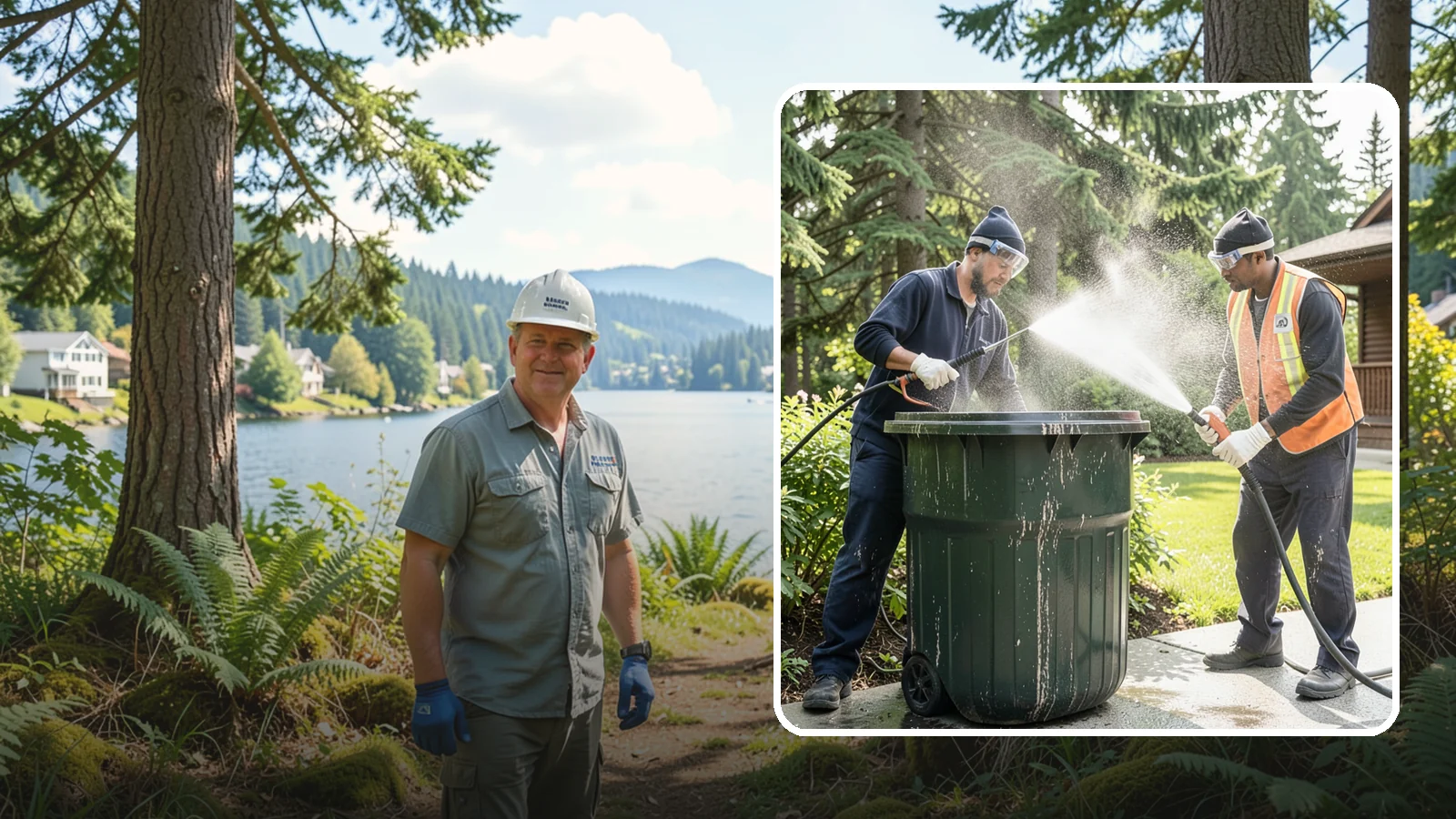 Trash Can Cleaning in Milton, King County, WA - We clean and deodorize trash cans to remove the grime, residue, and odor that build inside and outside the bins.