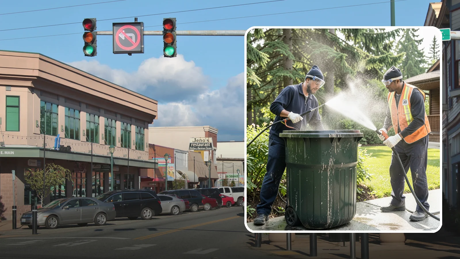 Trash Can Cleaning in Monroe, Snohomish County, WA - We clean and deodorize trash cans to remove the grime, residue, and odor that build inside and outside the bins.