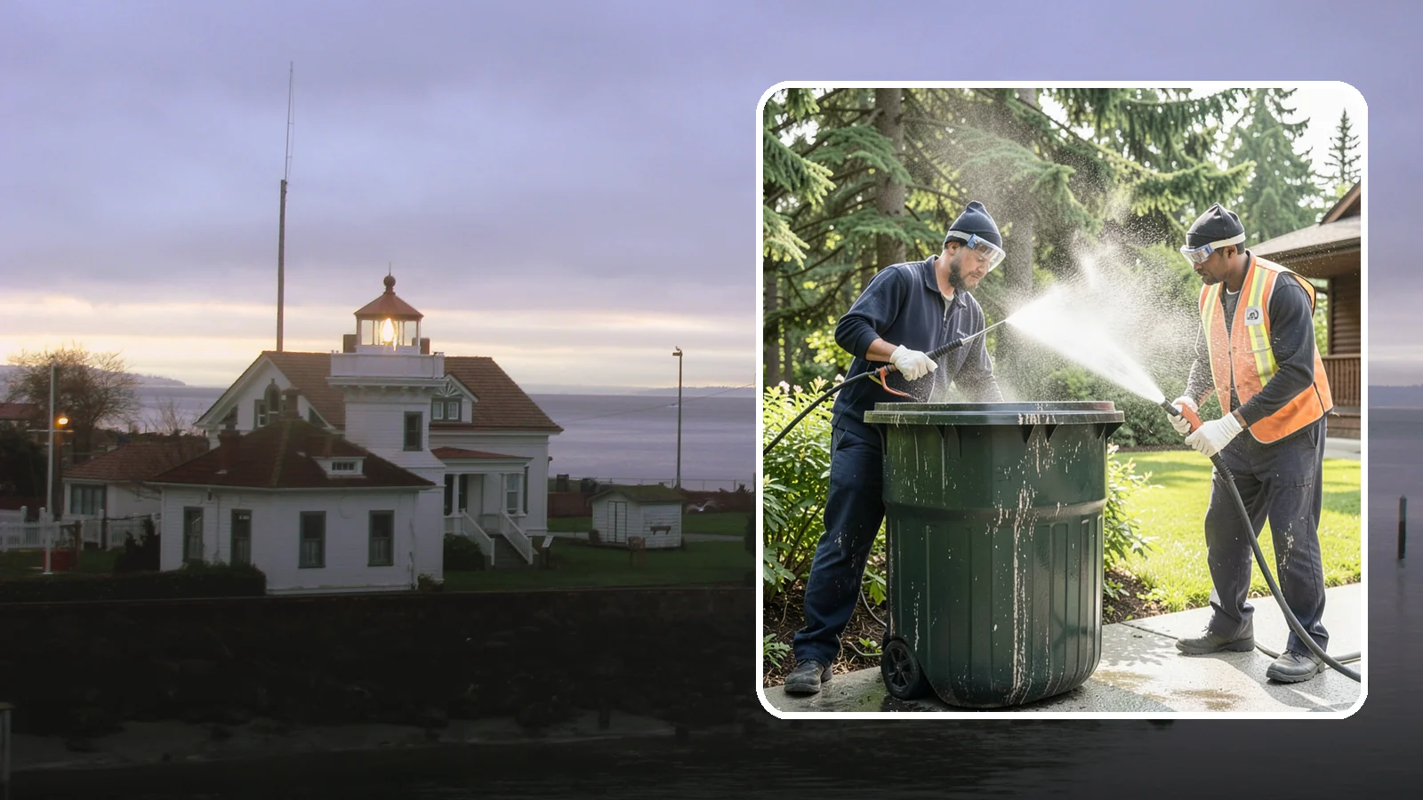 Trash Can Cleaning in Mukilteo, Snohomish County, WA - We clean and deodorize trash cans to remove the grime, residue, and odor that build inside and outside the bins.