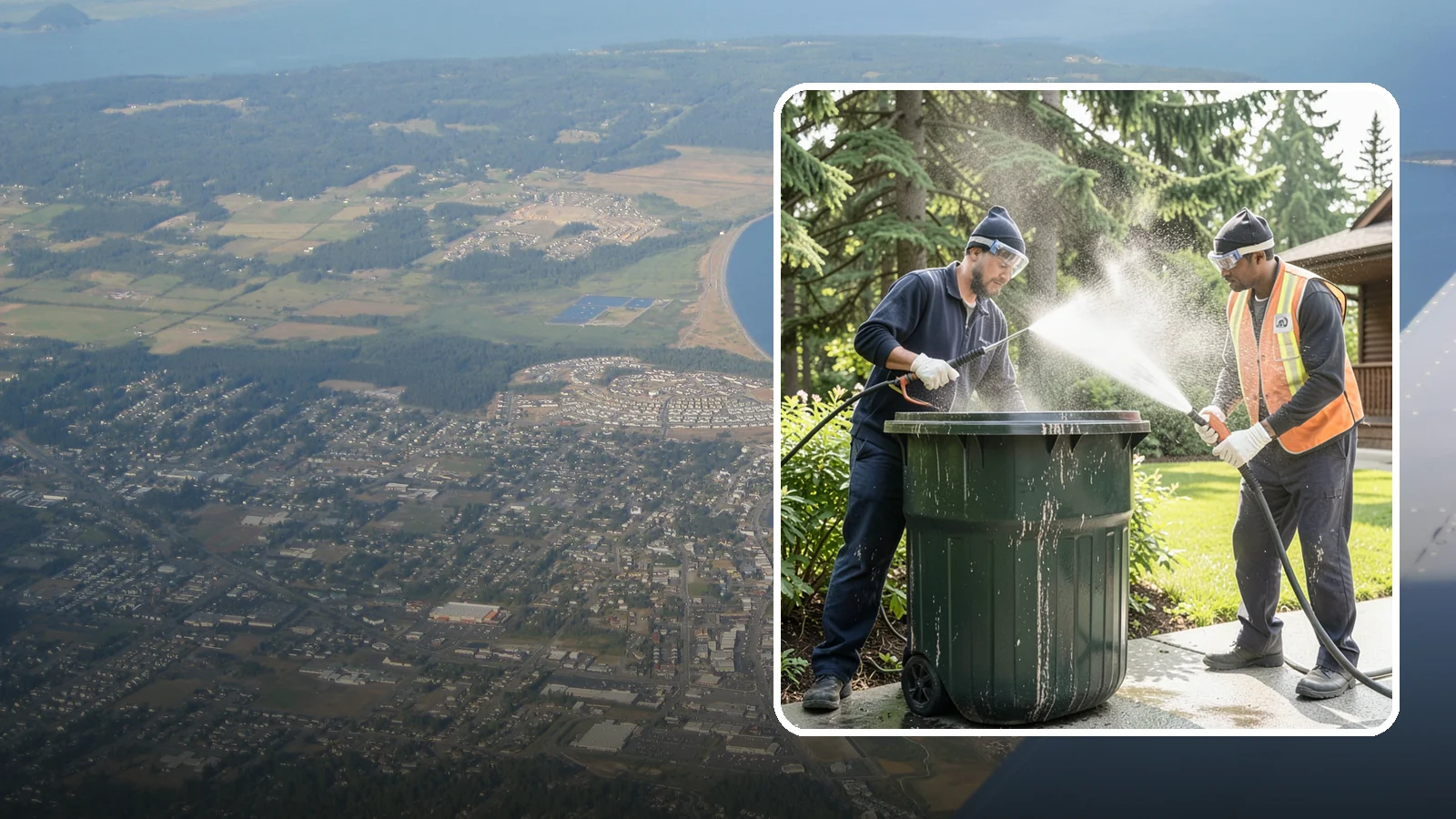 Trash Can Cleaning in Oak Harbor, Island County, WA - We clean and deodorize trash cans to remove the grime, residue, and odor that build inside and outside the bins.