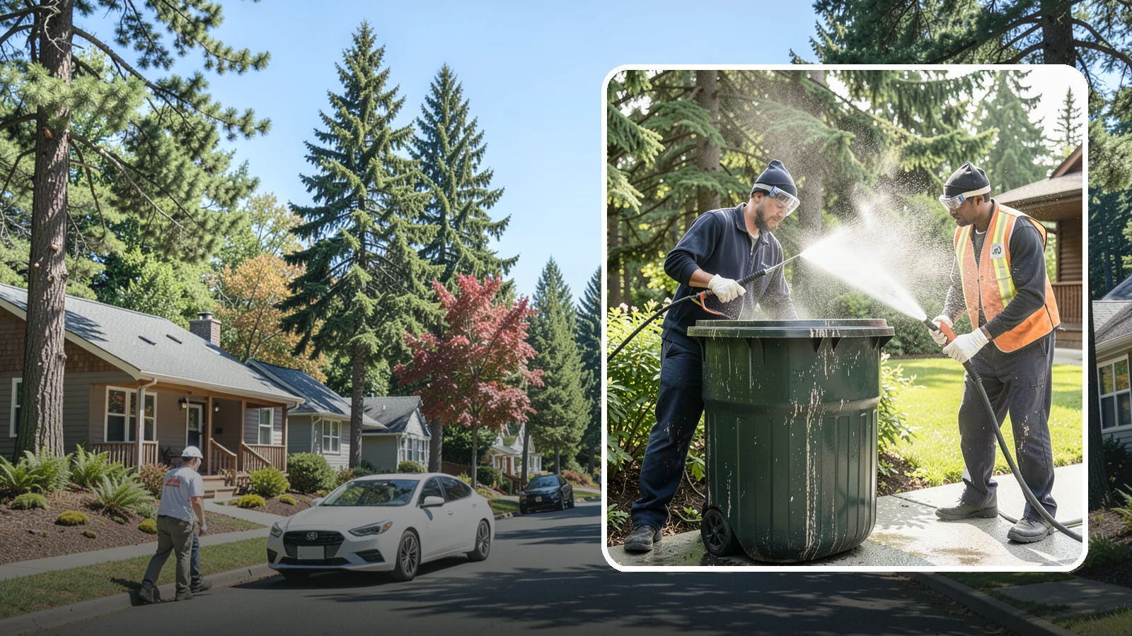 Trash Can Cleaning in Orting, Pierce County, WA - We clean and deodorize trash cans to remove the grime, residue, and odor that build inside and outside the bins.