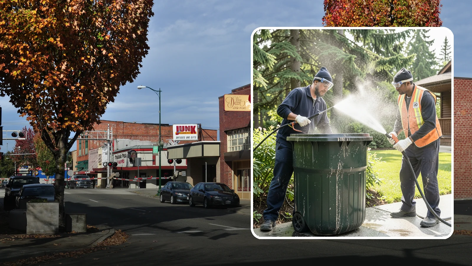 Trash Can Cleaning in Puyallup, Pierce County, WA - We clean and deodorize trash cans to remove the grime, residue, and odor that build inside and outside the bins.