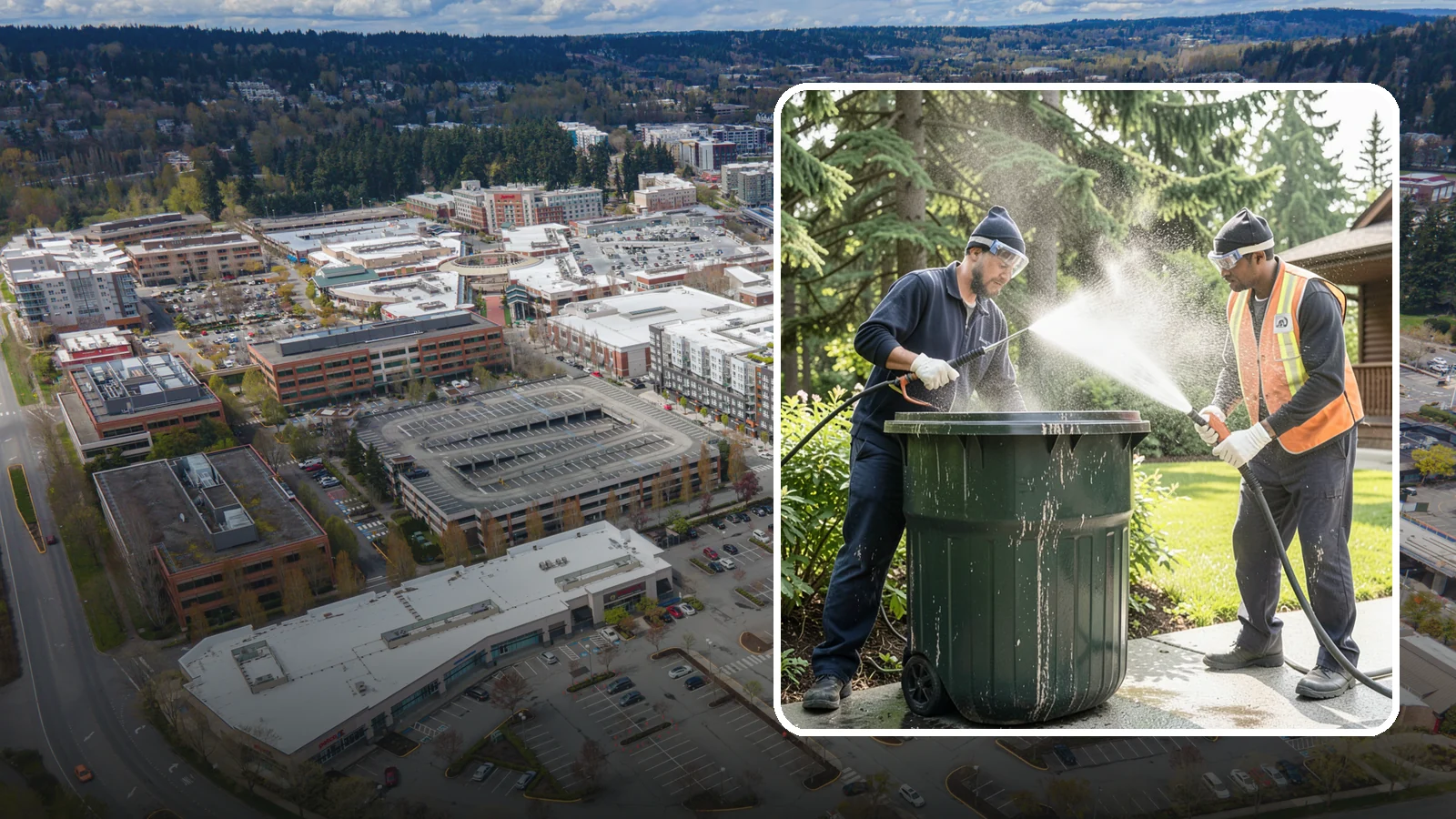 Trash Can Cleaning in Redmond, King County, WA - We clean and deodorize trash cans to remove the grime, residue, and odor that build inside and outside the bins.