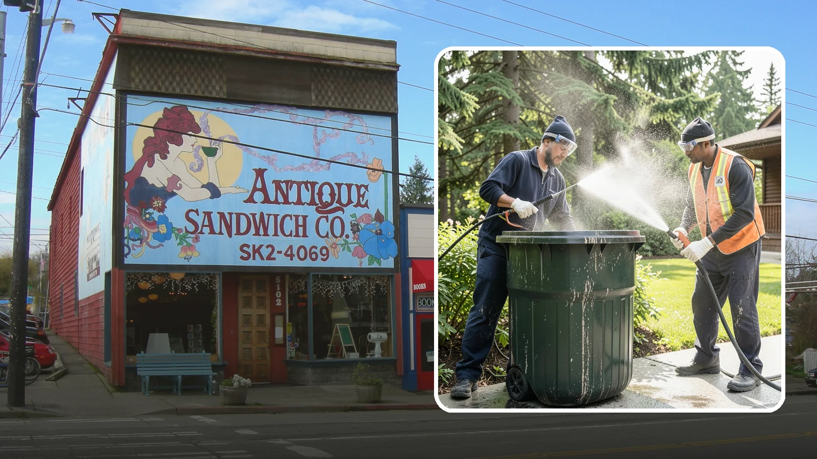 Trash Can Cleaning in Ruston, Pierce County, WA - We clean and deodorize trash cans to remove the grime, residue, and odor that build inside and outside the bins.