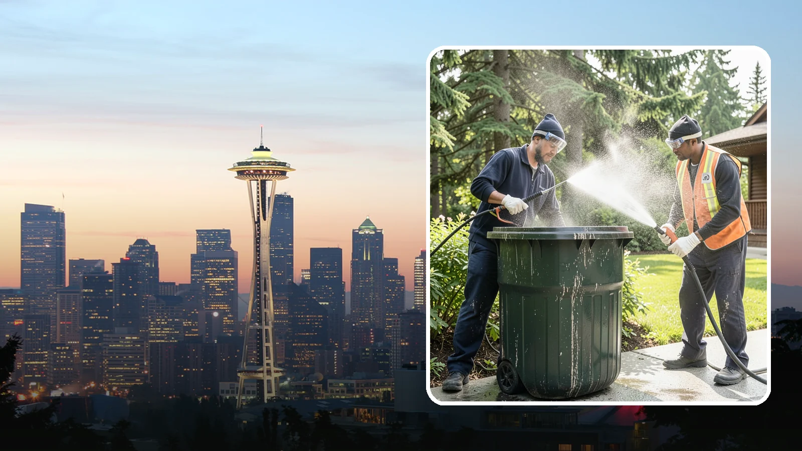 Trash Can Cleaning in Seattle, King County, WA - We clean and deodorize trash cans to remove the grime, residue, and odor that build inside and outside the bins.