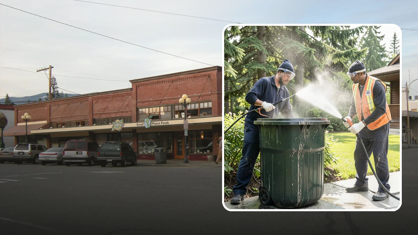 Trash Can Cleaning in Sedro-Woolley, Skagit County, WA - We clean and deodorize trash cans to remove the grime, residue, and odor that build inside and outside the bins.