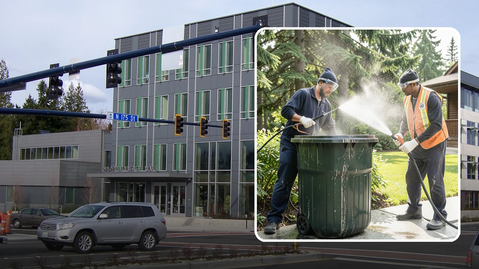 Trash Can Cleaning in Shoreline, King County, WA - We clean and deodorize trash cans to remove the grime, residue, and odor that build inside and outside the bins.