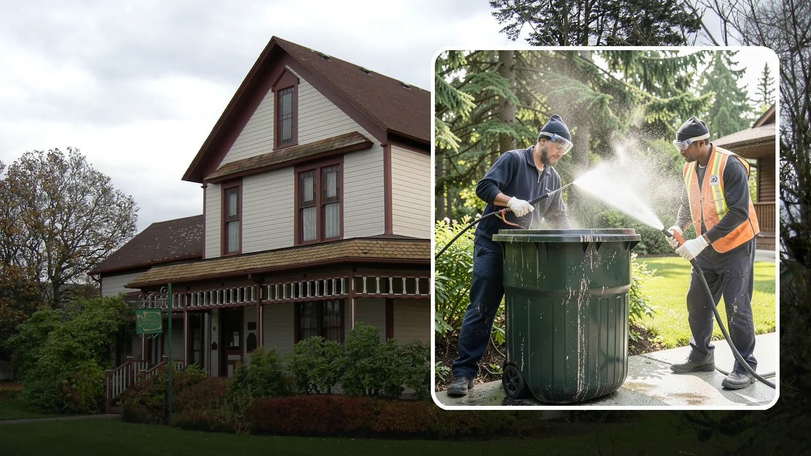 Trash Can Cleaning in Sumner, Pierce County, WA - We clean and deodorize trash cans to remove the grime, residue, and odor that build inside and outside the bins.
