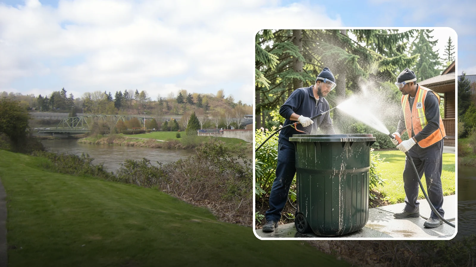 Trash Can Cleaning in Tukwila, King County, WA - We clean and deodorize trash cans to remove the grime, residue, and odor that build inside and outside the bins.