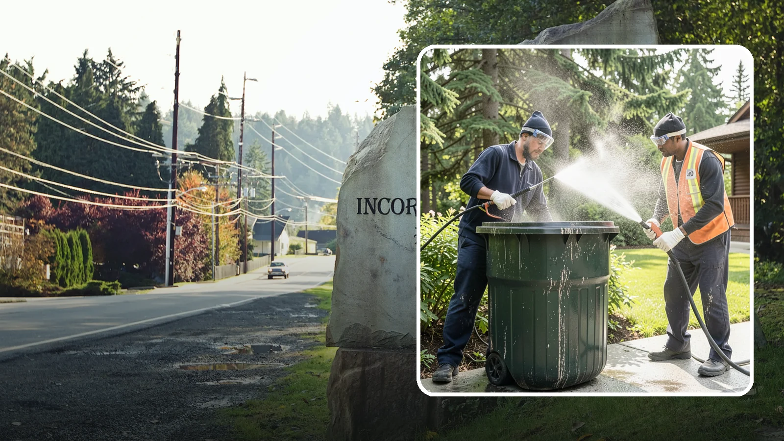 Trash Can Cleaning in Wilkeson, Pierce County, WA - We clean and deodorize trash cans to remove the grime, residue, and odor that build inside and outside the bins.