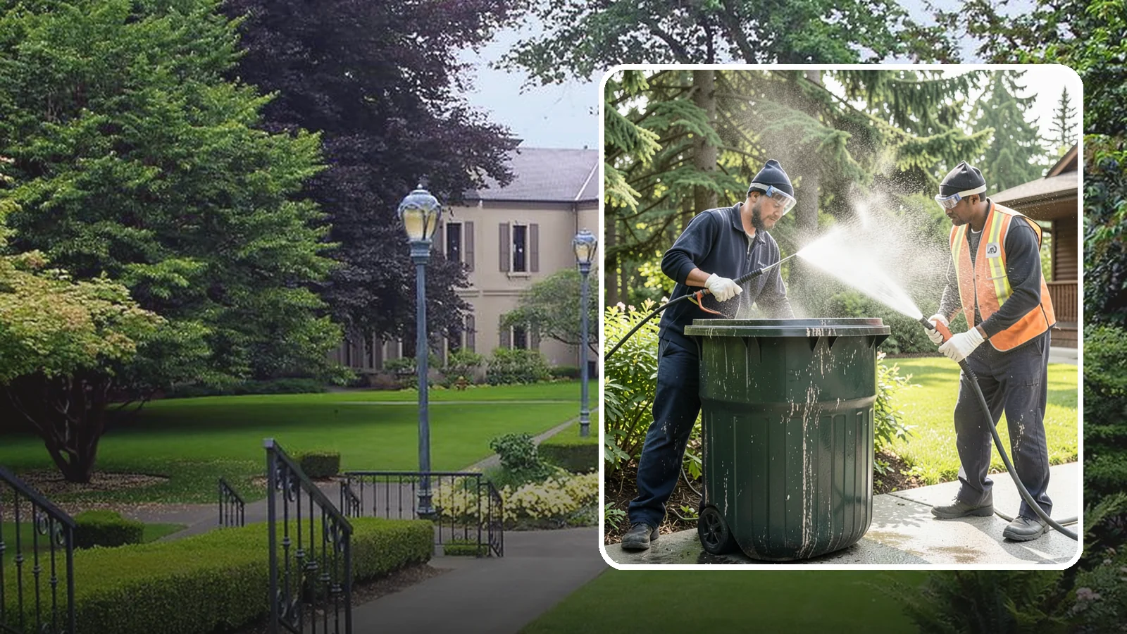 Trash Can Cleaning in Woodinville, King County, WA - We clean and deodorize trash cans to remove the grime, residue, and odor that build inside and outside the bins.