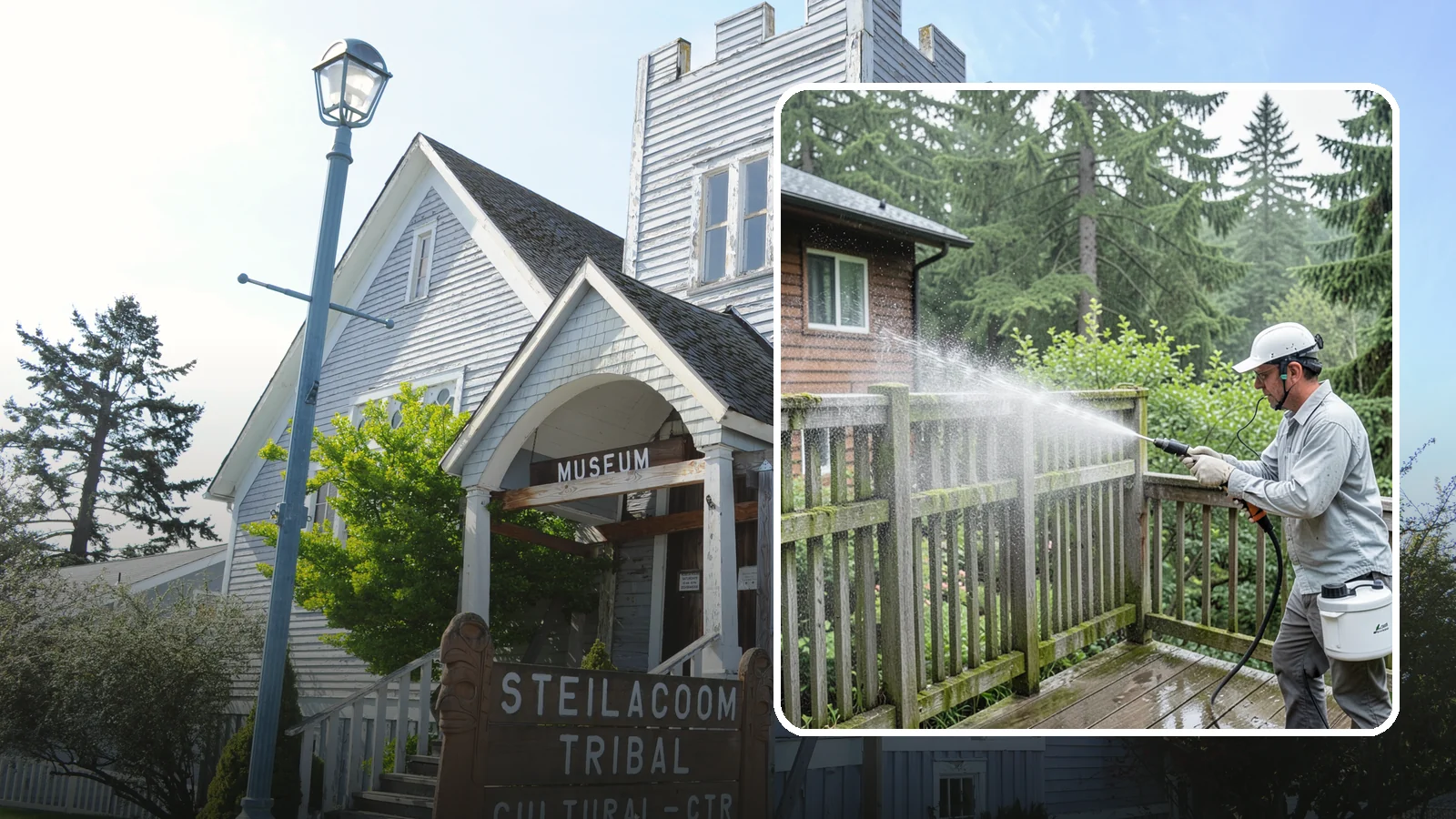 Trellis Cleaning in Steilacoom, Pierce County, WA - We clean garden trellises to clear algae, cobwebs, and grime from the tight lattice grid that plants climb.