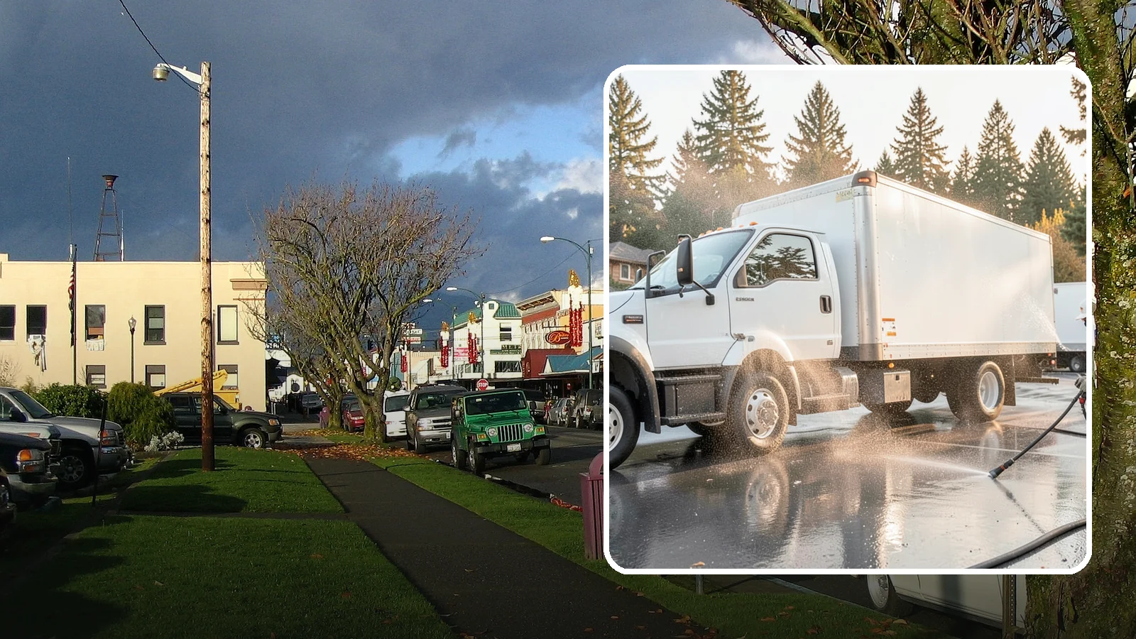Truck Washing in Arlington, Snohomish County, WA - We wash work trucks and box trucks to strip the mud, road film, and grime that Washington job sites and highways pile on.