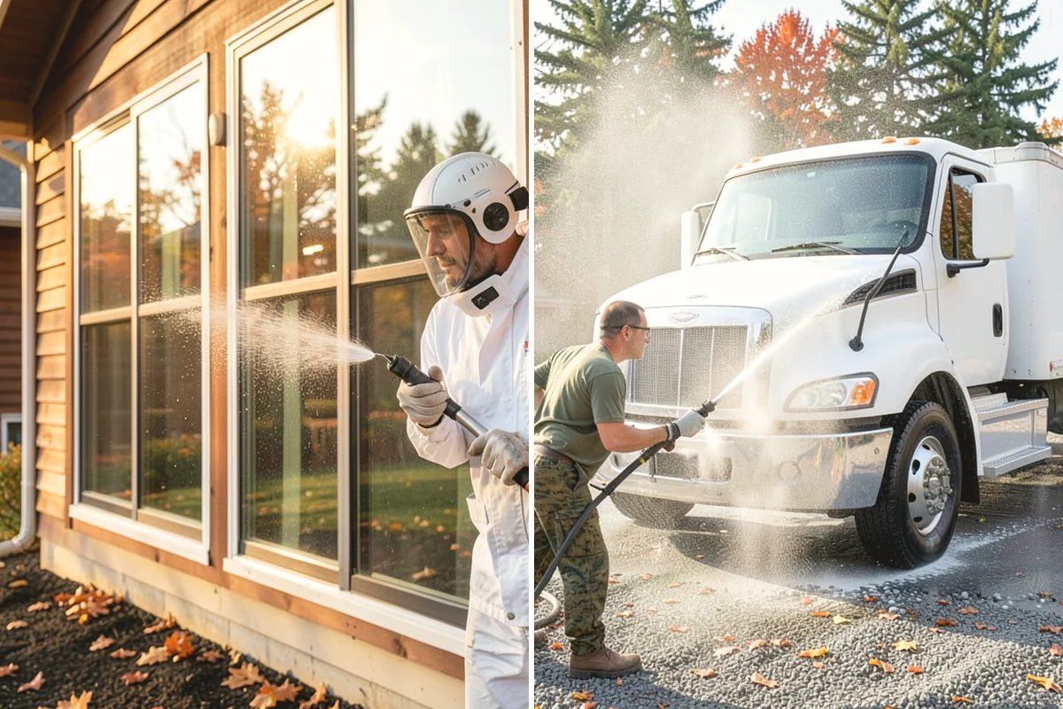 Truck Washing in Burien, King County, WA - Pre-rinse to loosen caked mud and grit