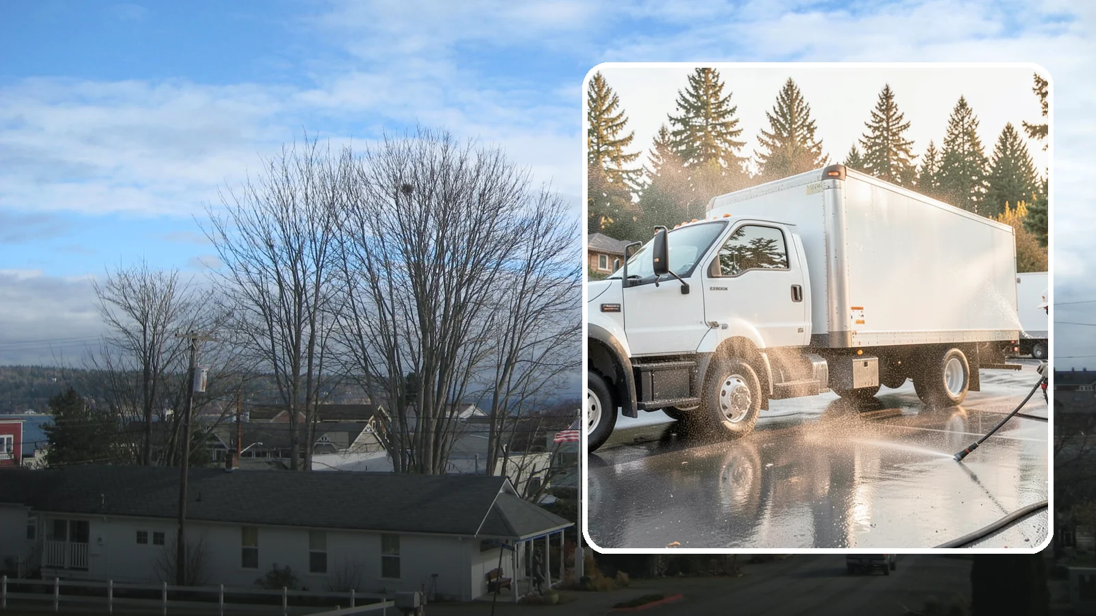 Truck Washing in Langley, Island County, WA - We wash work trucks and box trucks to strip the mud, road film, and grime that Washington job sites and highways pile on.