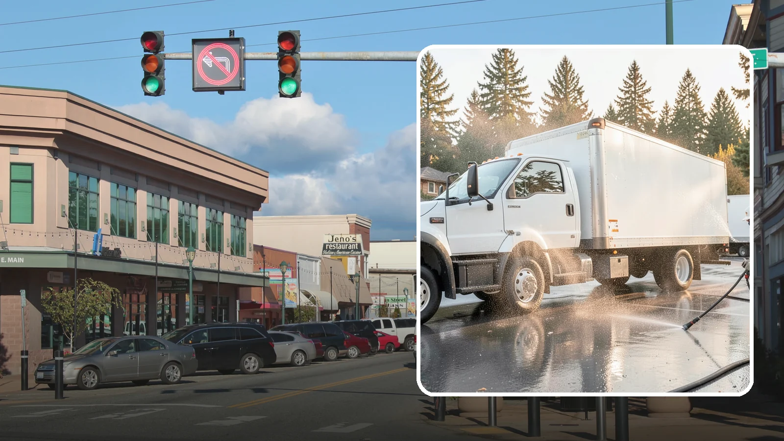 Truck Washing in Monroe, Snohomish County, WA - We wash work trucks and box trucks to strip the mud, road film, and grime that Washington job sites and highways pile on.