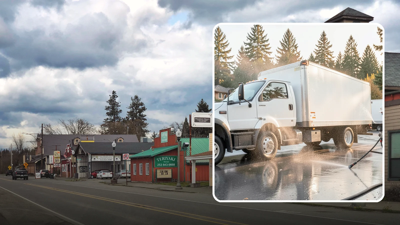 Truck Washing in Roy, Pierce County, WA - We wash work trucks and box trucks to strip the mud, road film, and grime that Washington job sites and highways pile on.