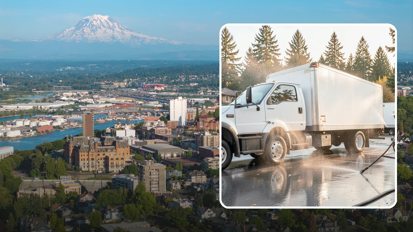 Truck Washing in Tacoma, Pierce County, WA - We wash work trucks and box trucks to strip the mud, road film, and grime that Washington job sites and highways pile on.