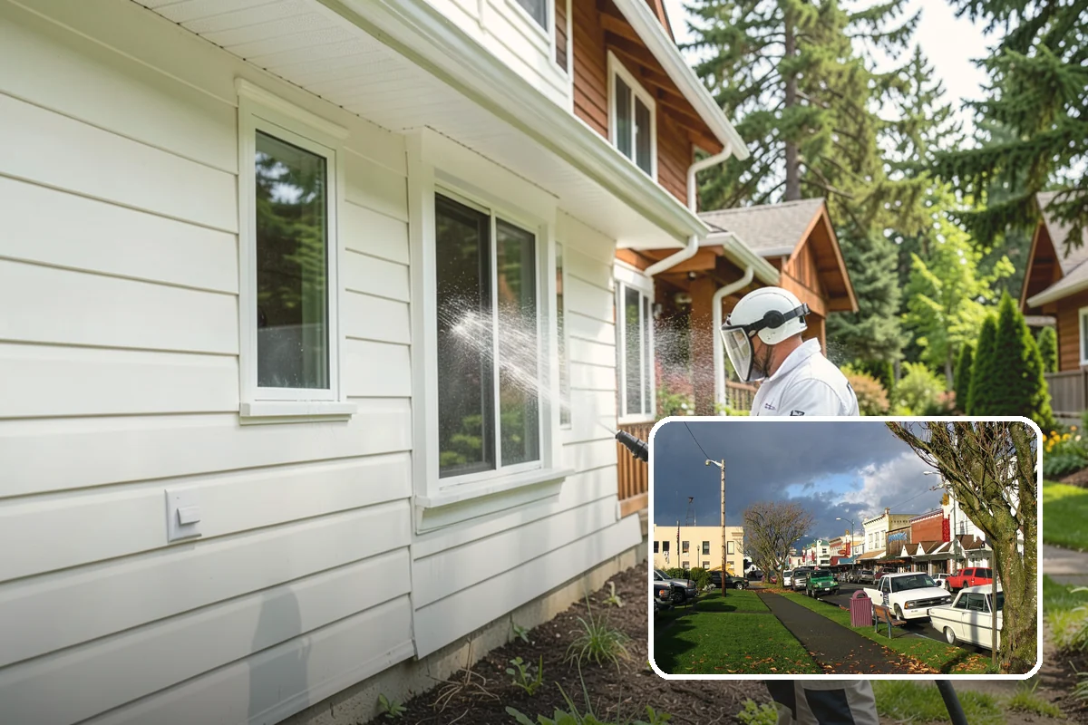 Umbrella Cleaning in Arlington, Snohomish County, WA - Removes green mold and sap that settle on canopy tops