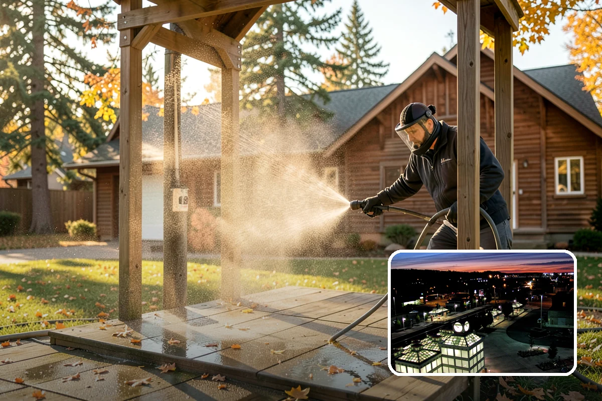 Umbrella Cleaning in Auburn, King County, WA - Removes green mold and sap that settle on canopy tops