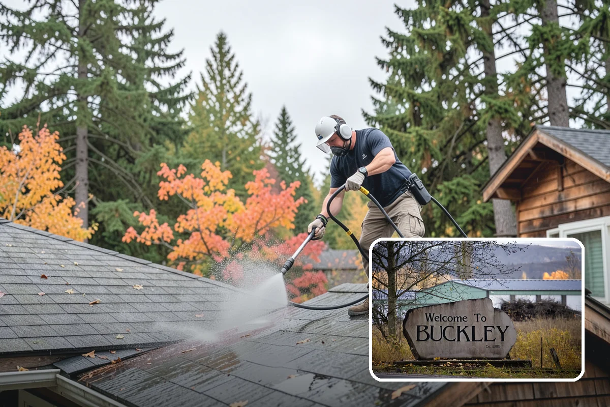 Umbrella Cleaning in Buckley, Pierce County, WA - Removes green mold and sap that settle on canopy tops