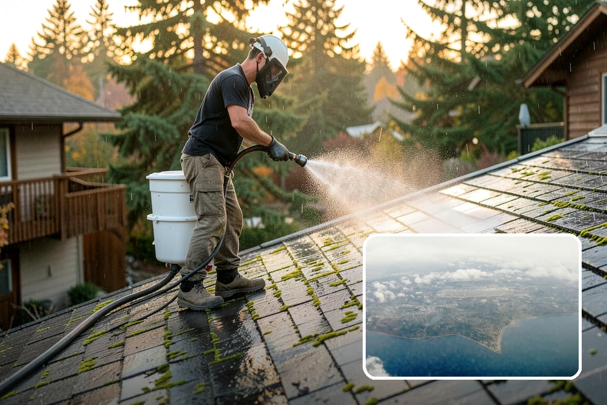 Umbrella Cleaning in Burien, King County, WA - Removes green mold and sap that settle on canopy tops