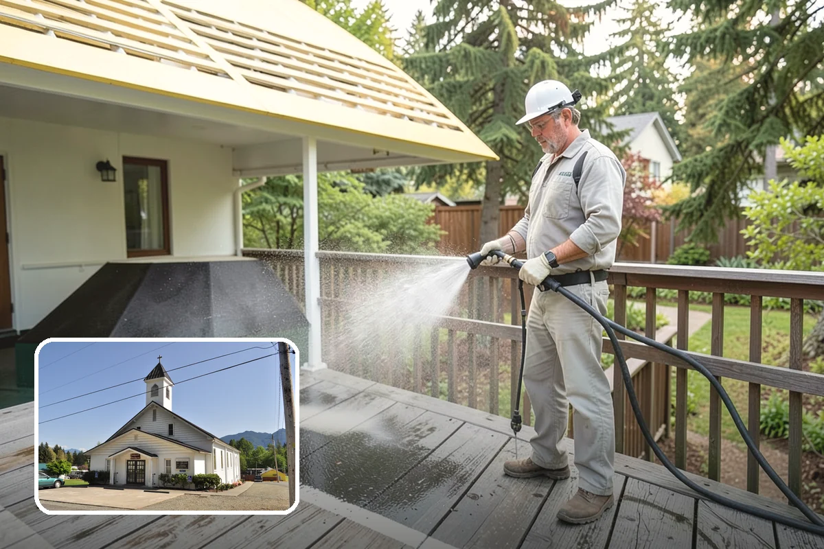 Umbrella Cleaning in Concrete, Skagit County, WA - Removes green mold and sap that settle on canopy tops