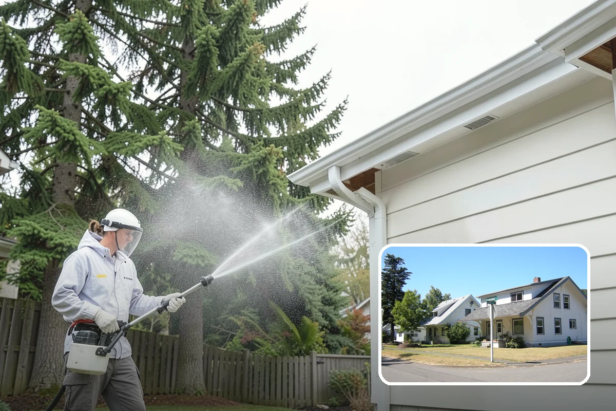 Umbrella Cleaning in DuPont, Pierce County, WA - Removes green mold and sap that settle on canopy tops
