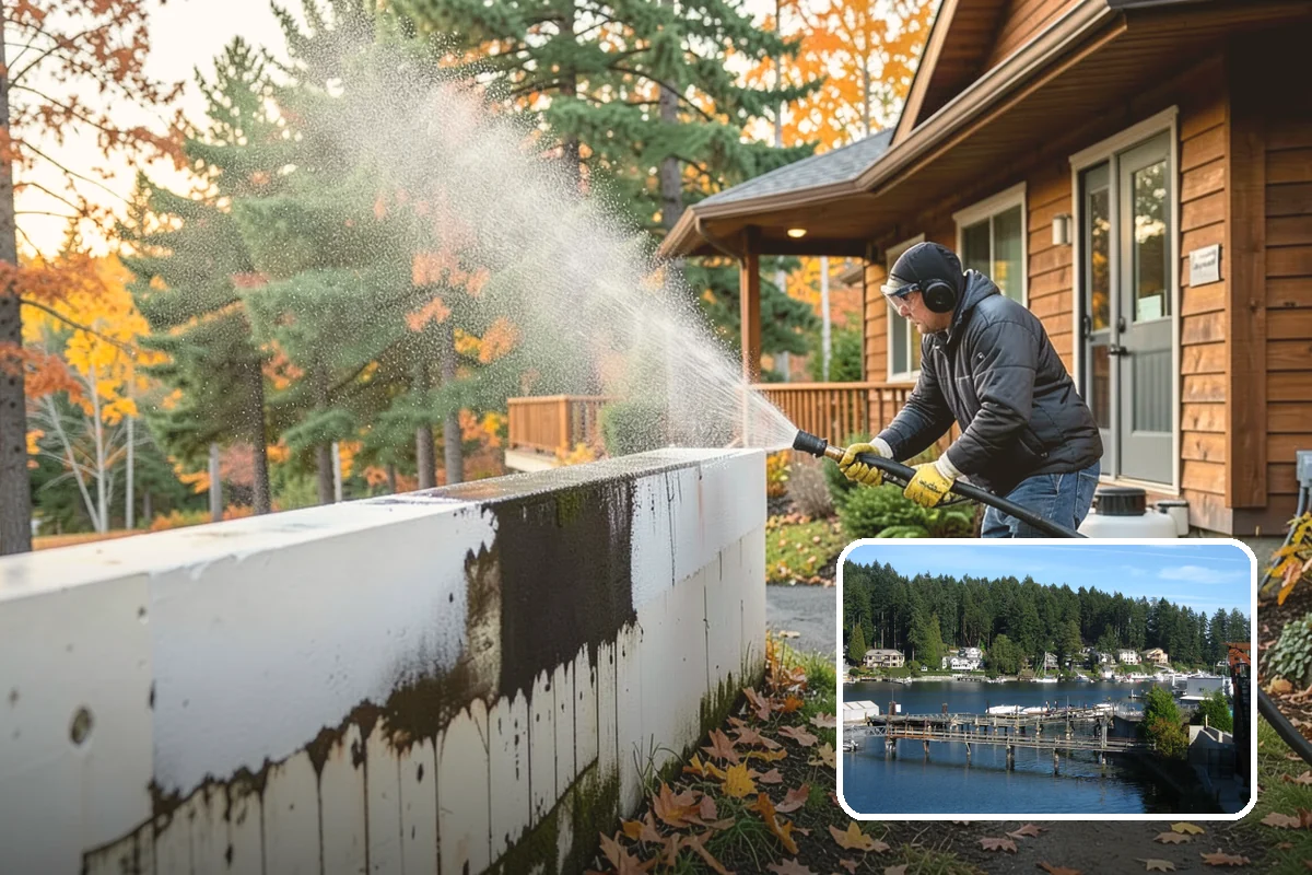 Umbrella Cleaning in Gig Harbor, Pierce County, WA - Removes green mold and sap that settle on canopy tops