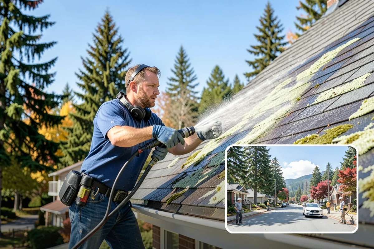 Umbrella Cleaning in Hunts Point, King County, WA - Removes green mold and sap that settle on canopy tops
