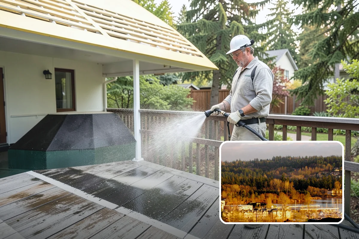 Umbrella Cleaning in Kenmore, King County, WA - Removes green mold and sap that settle on canopy tops