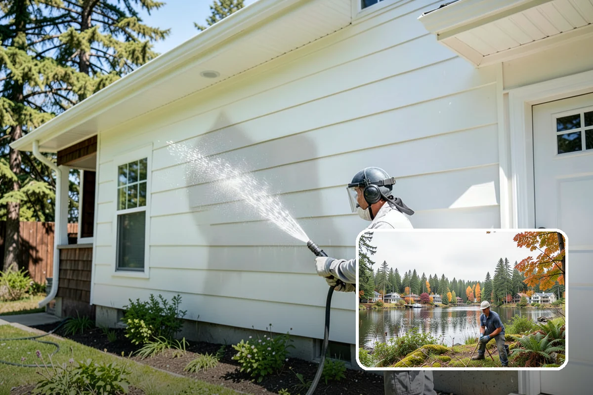 Umbrella Cleaning in La Conner, Skagit County, WA - Removes green mold and sap that settle on canopy tops