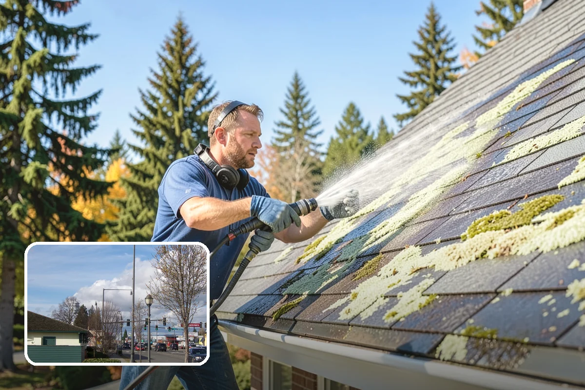 Umbrella Cleaning in Marysville, Snohomish County, WA - Removes green mold and sap that settle on canopy tops